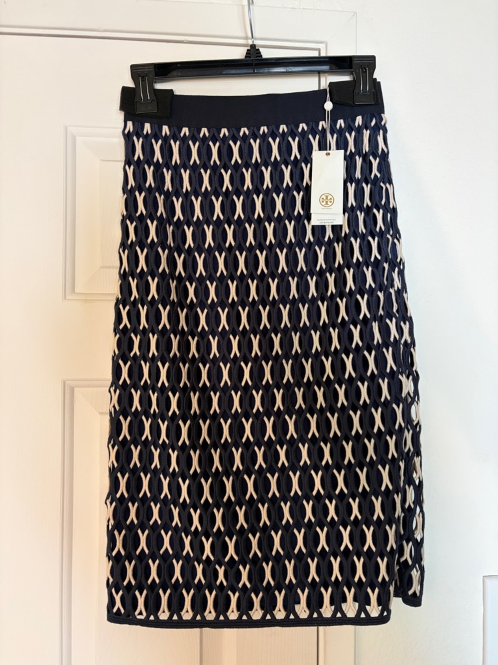 NWT Tory Burch Women's Carolina Navy and Cream Geometric Skirt